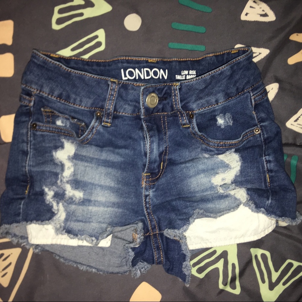Denim Ripped Low-Rise Shorts
